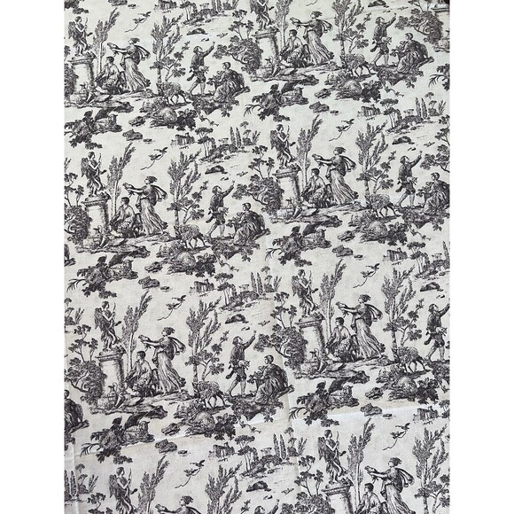 Vintage Toile Tablecloth Handmade Gray & White - Picture 3 of 8